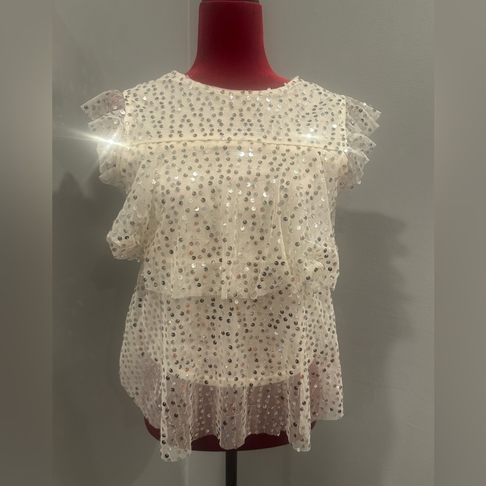 LC Lauren Conrad Cream Sequin Top